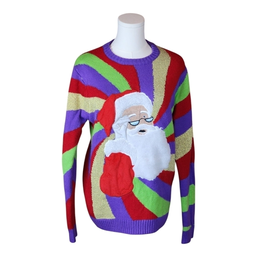 Blizzard Bay Ugly Christmas Sweater M 3D Santa Beard Metallic Holiday